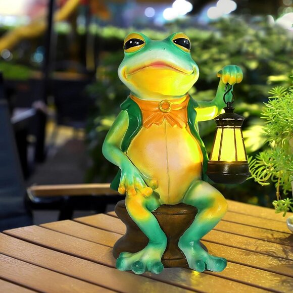 8.8Inch Tall Resin Solar Frog Garden Statue Handheld Light for Unique Balcony - Picture 6 of 6
